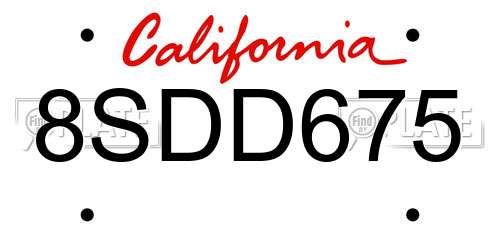 8SDD675 California License Plate