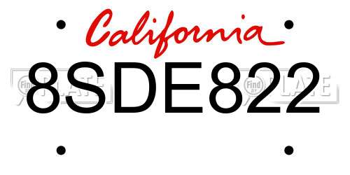 8SDE822 California License Plate