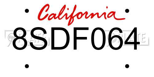 8SDF064 California License Plate