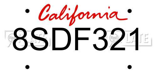 8SDF321 California License Plate