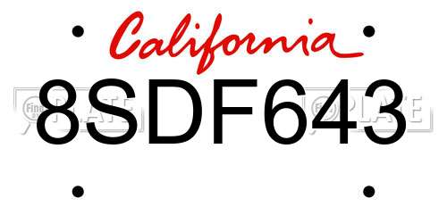 8SDF643 California License Plate