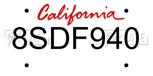 8SDF940 California License Plate