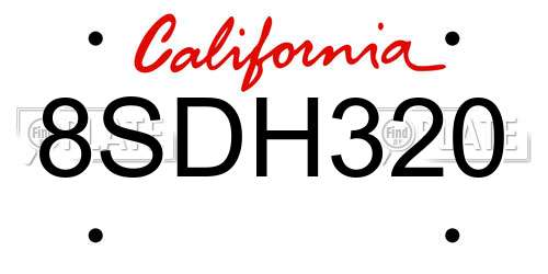 8SDH320 California License Plate