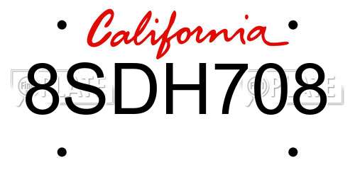 8SDH708 California License Plate