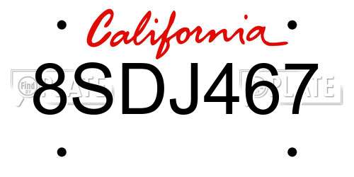 8SDJ467 California License Plate
