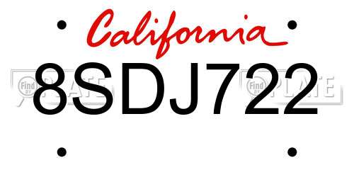 8SDJ722 California License Plate