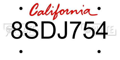 8SDJ754 California License Plate