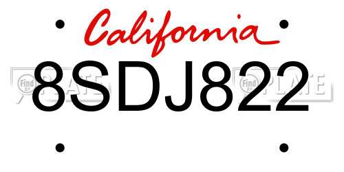8SDJ822 California License Plate