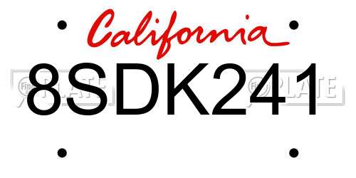 8SDK241 California License Plate