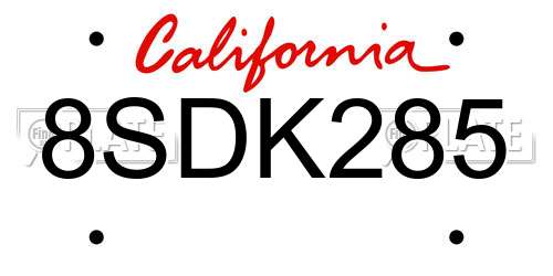 8SDK285 California License Plate