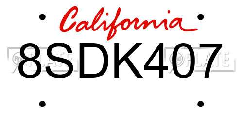 8SDK407 California License Plate