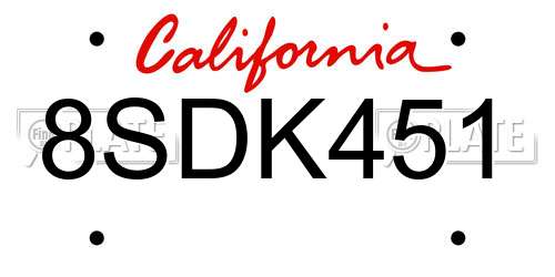 8SDK451 California License Plate