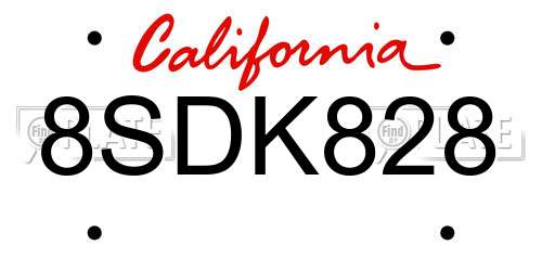 8SDK828 California License Plate