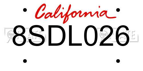8SDL026 California License Plate