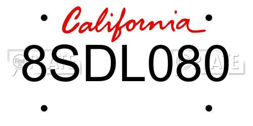 8SDL080 California License Plate