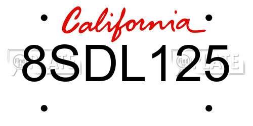 8SDL125 California License Plate