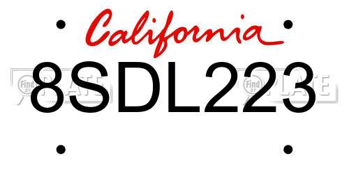 8SDL223 California License Plate