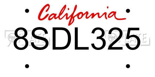 8SDL325 California License Plate
