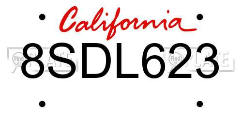 8SDL623 California License Plate