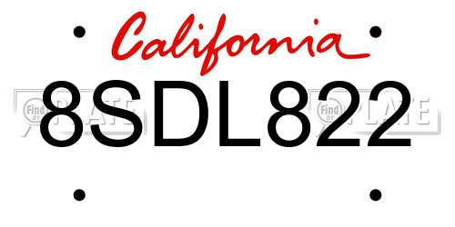 8SDL822 California License Plate