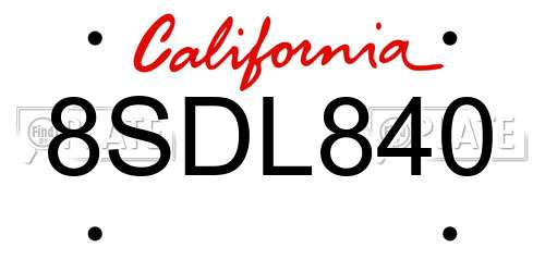 8SDL840 California License Plate