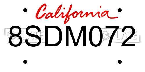 8SDM072 California License Plate