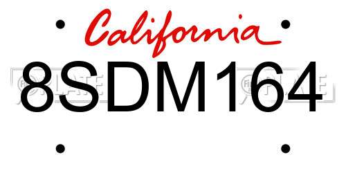 8SDM164 California License Plate