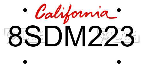 8SDM223 California License Plate