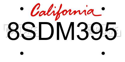 8SDM395 California License Plate