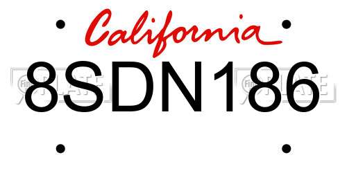 8SDN186 California License Plate