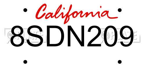 8SDN209 California License Plate
