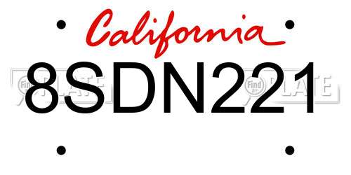 8SDN221 California License Plate
