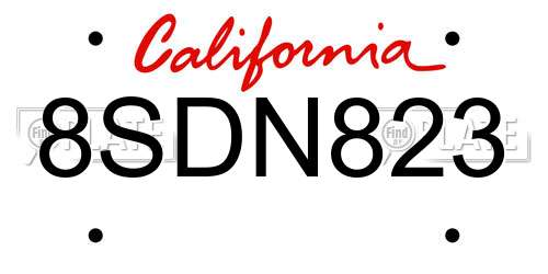 8SDN823 California License Plate