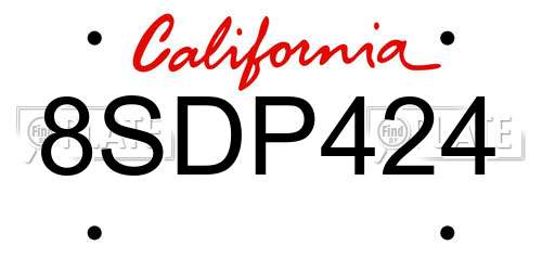 8SDP424 California License Plate