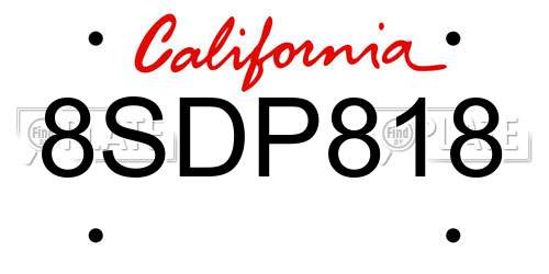 8SDP818 California License Plate