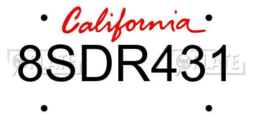 8SDR431 California License Plate