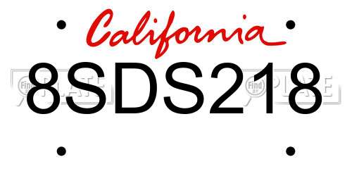 8SDS218 California License Plate