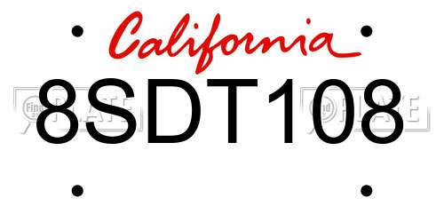 8SDT108 California License Plate