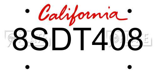 8SDT408 California License Plate