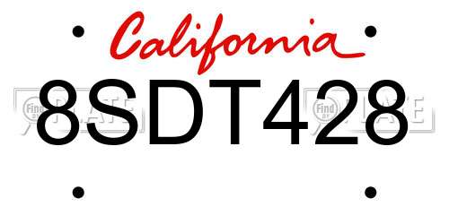 8SDT428 California License Plate