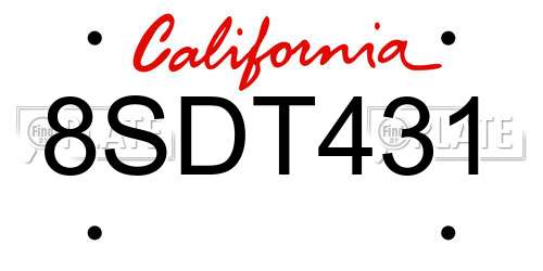 8SDT431 California License Plate