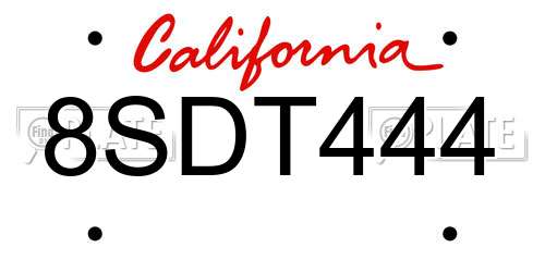8SDT444 California License Plate