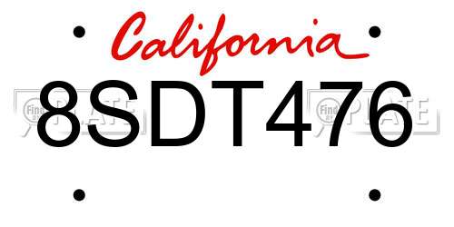 8SDT476 California License Plate