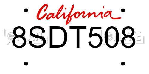 8SDT508 California License Plate