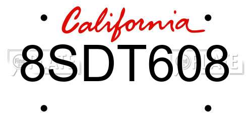 8SDT608 California License Plate