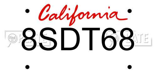 8SDT68 California License Plate