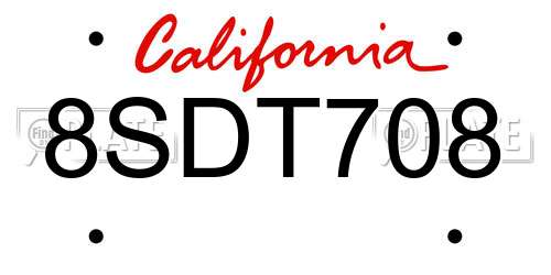 8SDT708 California License Plate