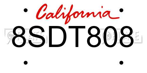 8SDT808 California License Plate