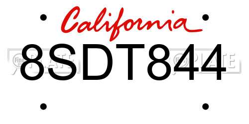 8SDT844 California License Plate