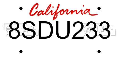 8SDU233 California License Plate